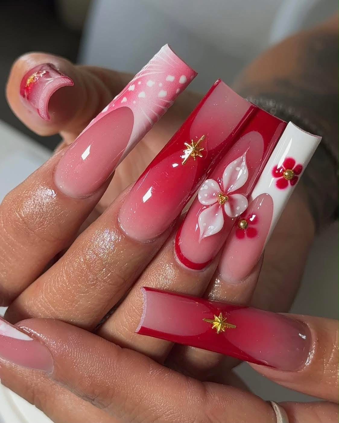 Red and gold nail art