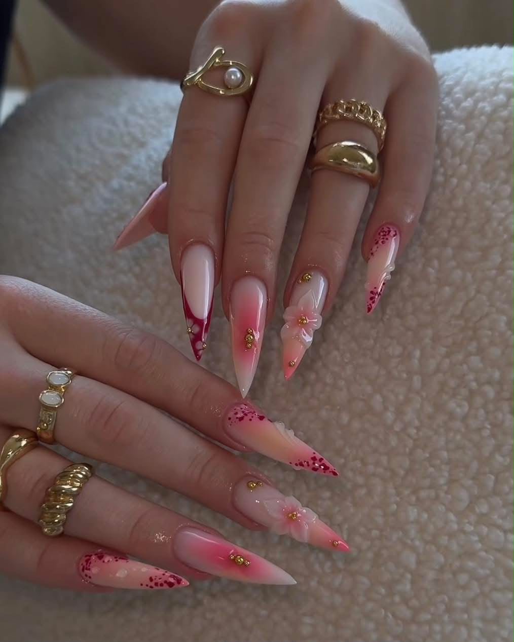 Coral floral nail art